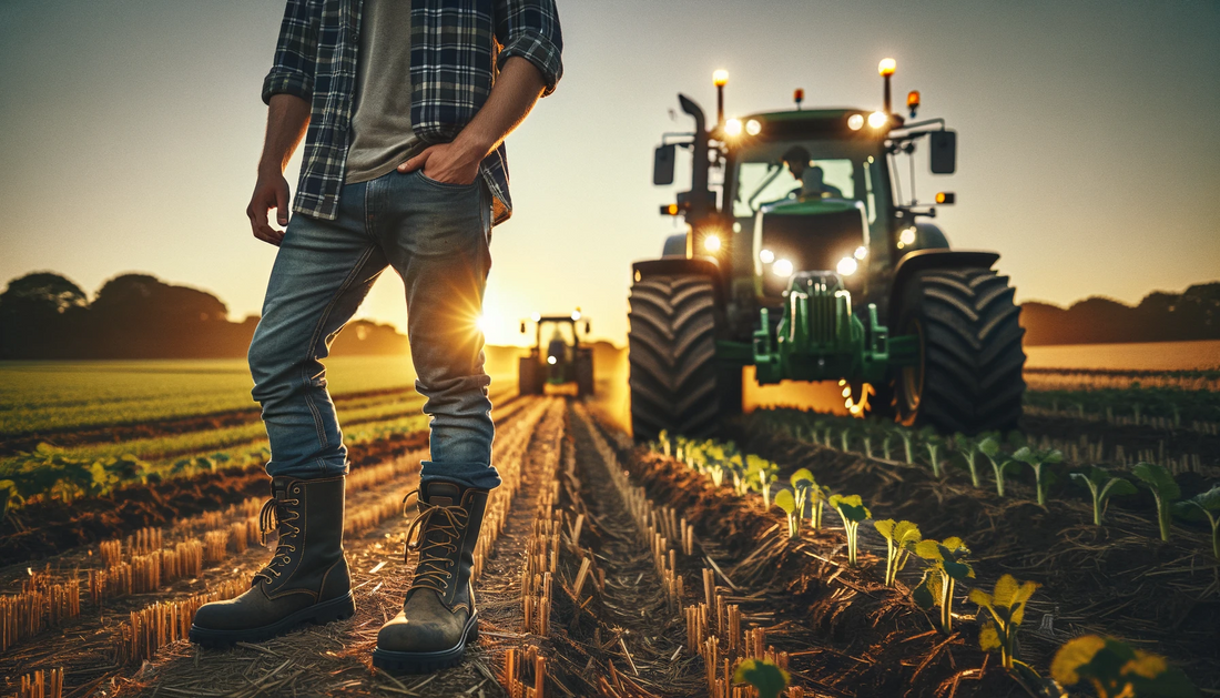 Farmer With Radio and Tractors in Field with Lighting